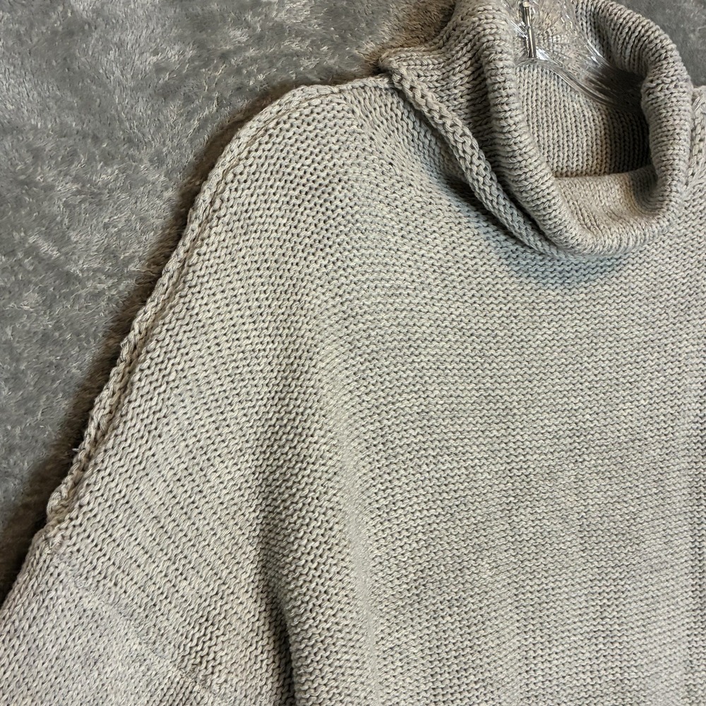Womens Roll Neck Tunic Length Fisherman Sweater M Cozy Oversized Layering Gray